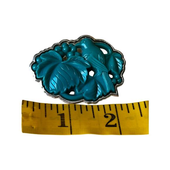 Sterling Silver Carved Lucite Bird Brooch, Vintage Tropical Bird Pin Hallmarked - Picture 4 of 7